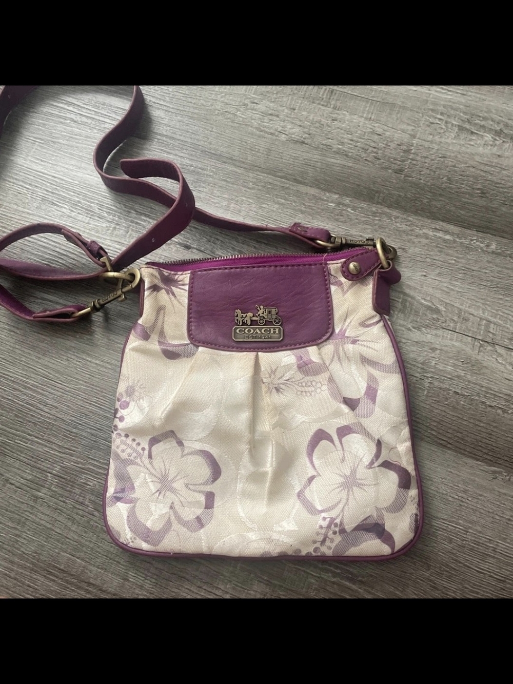COACH Cream and Purple Floral Crossbody Bag
